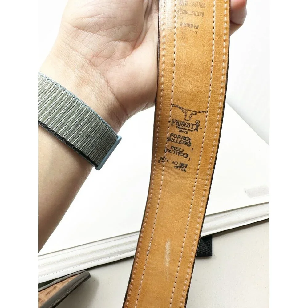Thiago Store Friscotx Mens Crocodile Skin Leather Slim Belt Buckle Brown Size 36